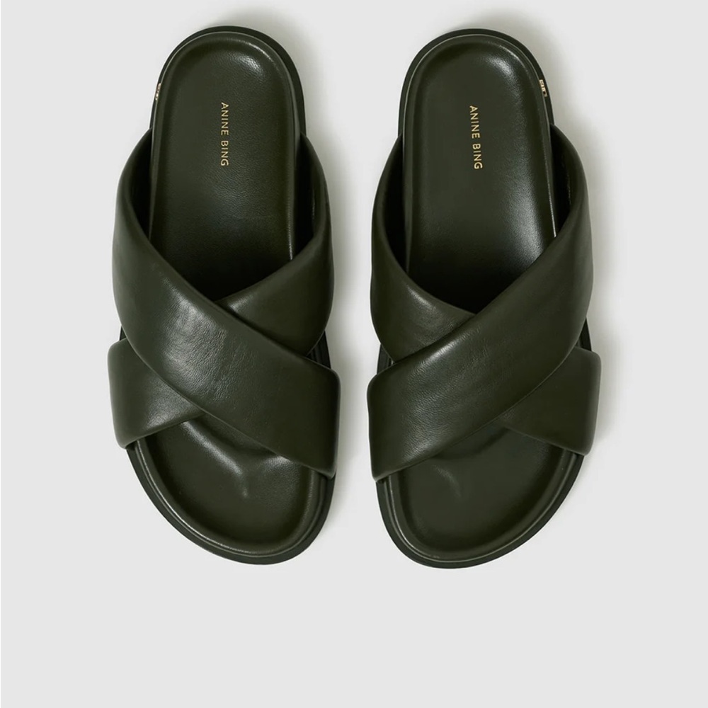 Anine Bing Emi Slides Black Leather Slide Sandals